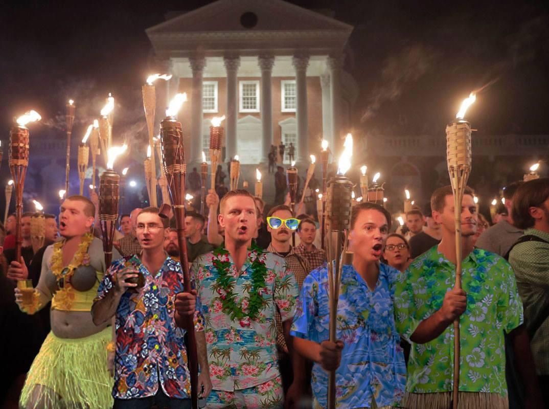 If you're going to show up with tiki torches, you may as well dress the part.