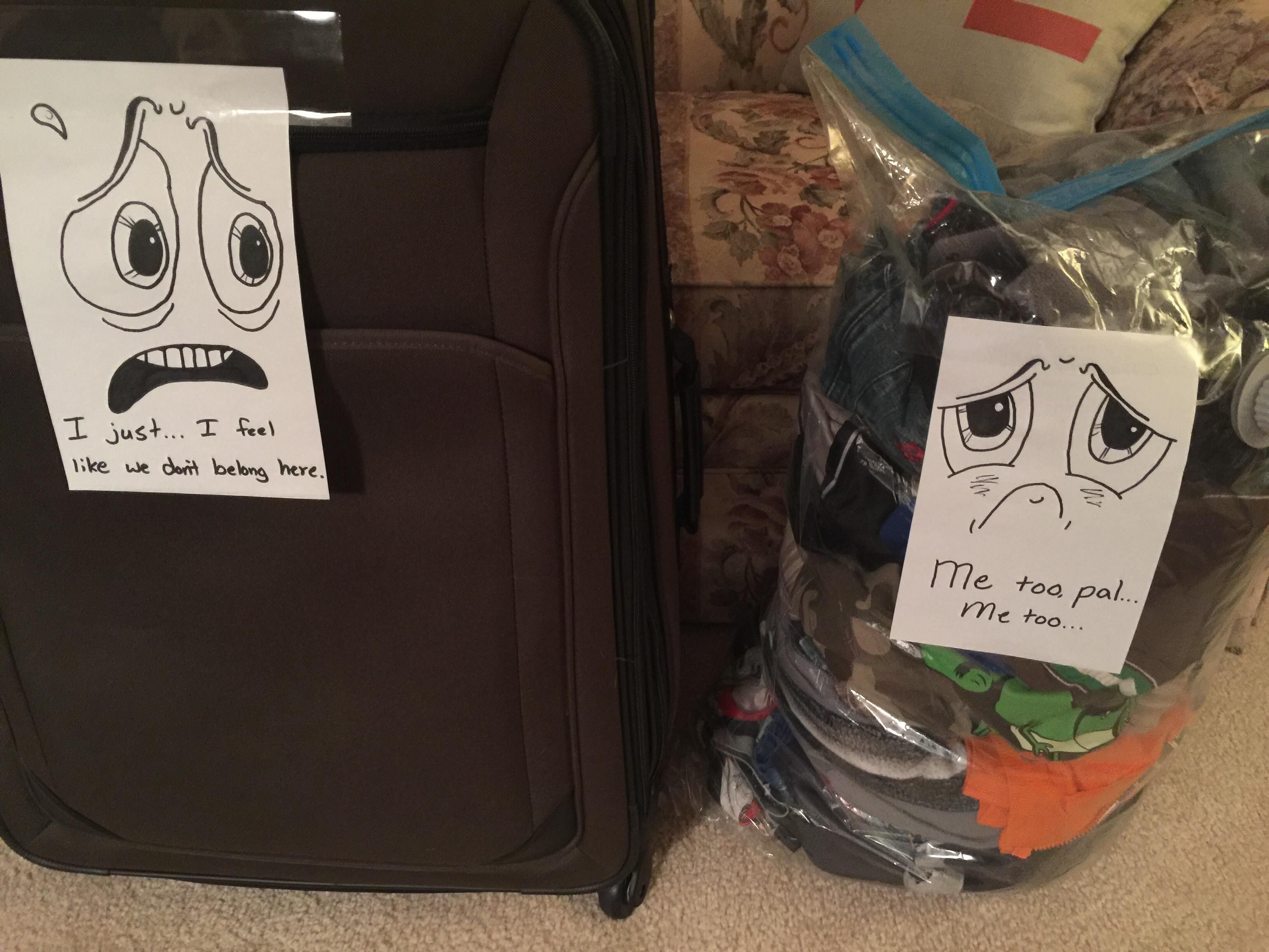 I get super artsy when my wife leaves luggage in the living room for two weeks.
