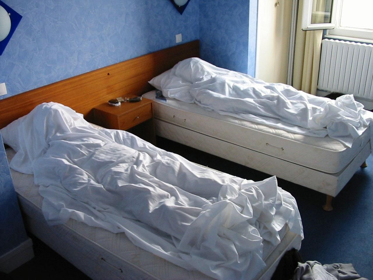 A few years ago, a friend and I made false corpses with sheets before leaving our hotel