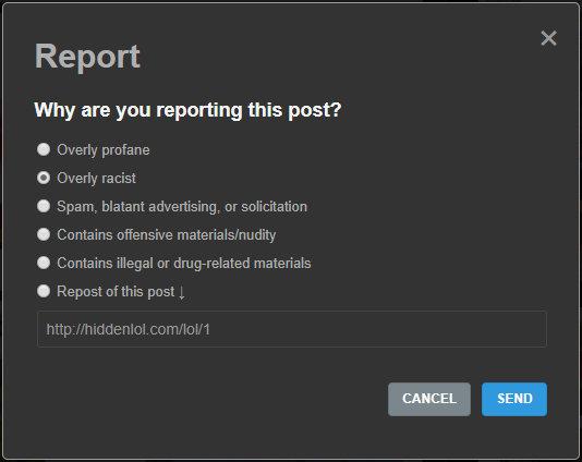 if you ever feel useless, remember, HDL has a report button for post being overly racist