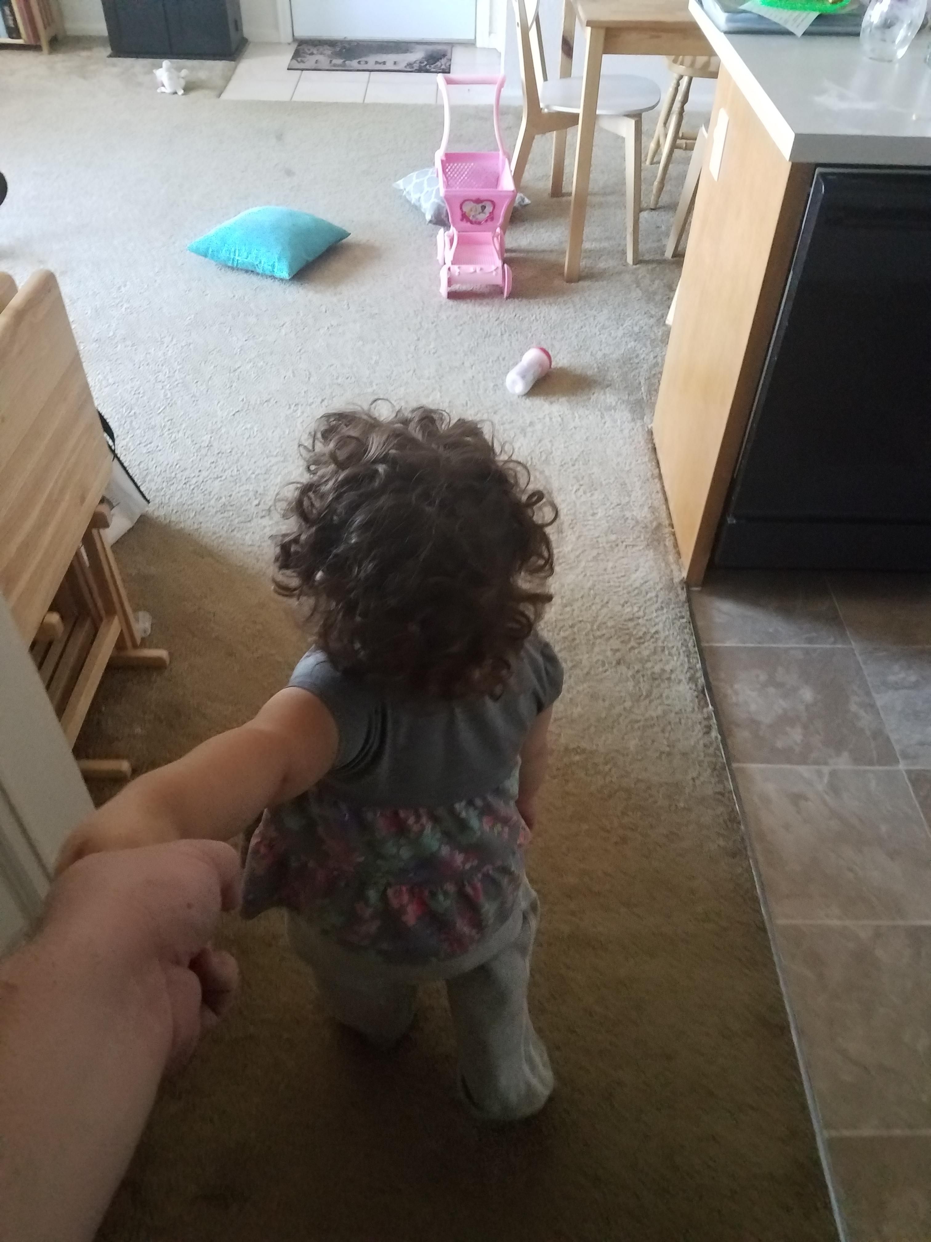 My life is like those famous pictures. Only instead of a girlfriend leading me to exotic places it's just my 3-year-old taking me to open doors for her.