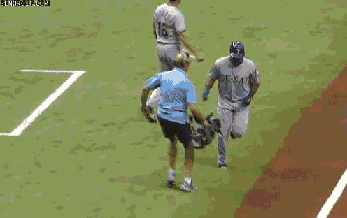 Camera man stumbles
