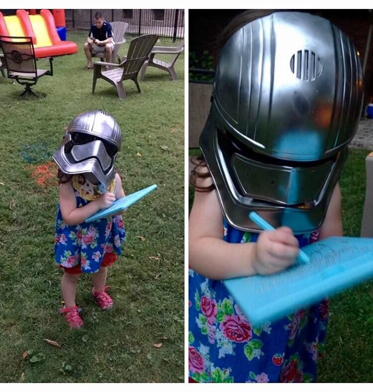 This four year old that put on her "police helmet" and started writing traffic tickets