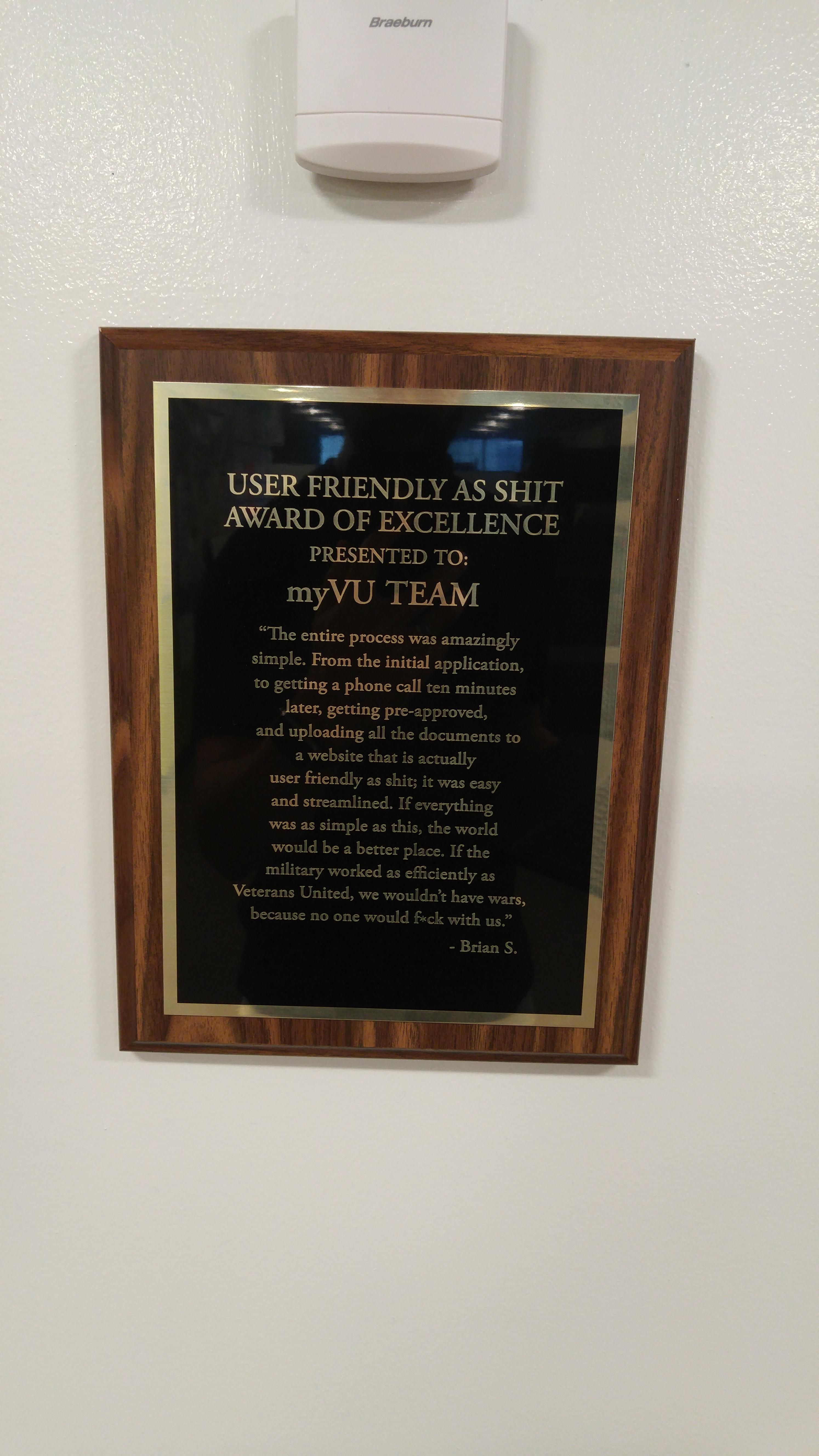 Customer review that got put on a plaque and hung in the middle of our office today.