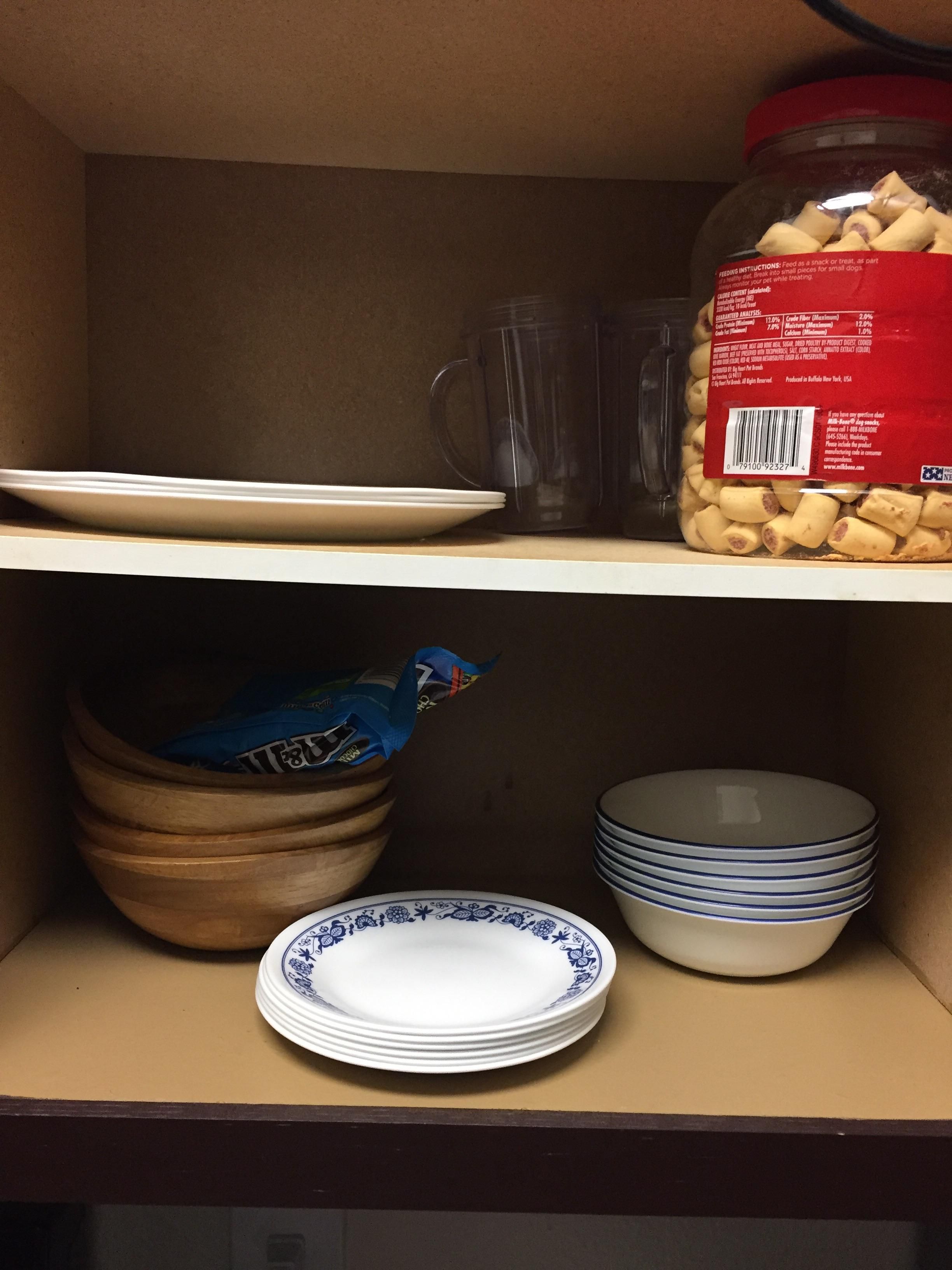 Sometimes I eat my wife's candy. Today she hid it from me; in the plate cabinet, where I get my plates from, every meal.