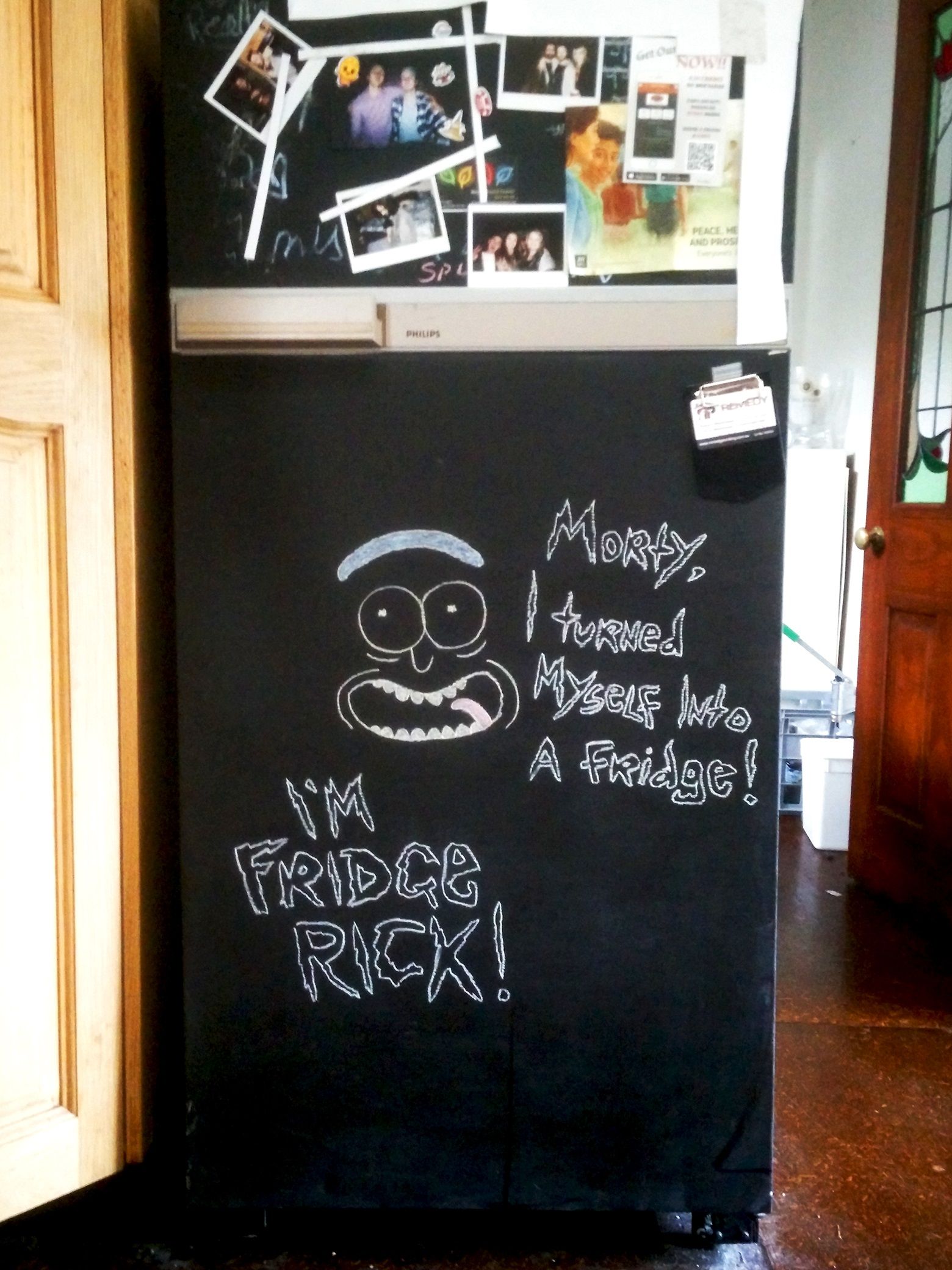 So our fridge is covered with blackboard paint.