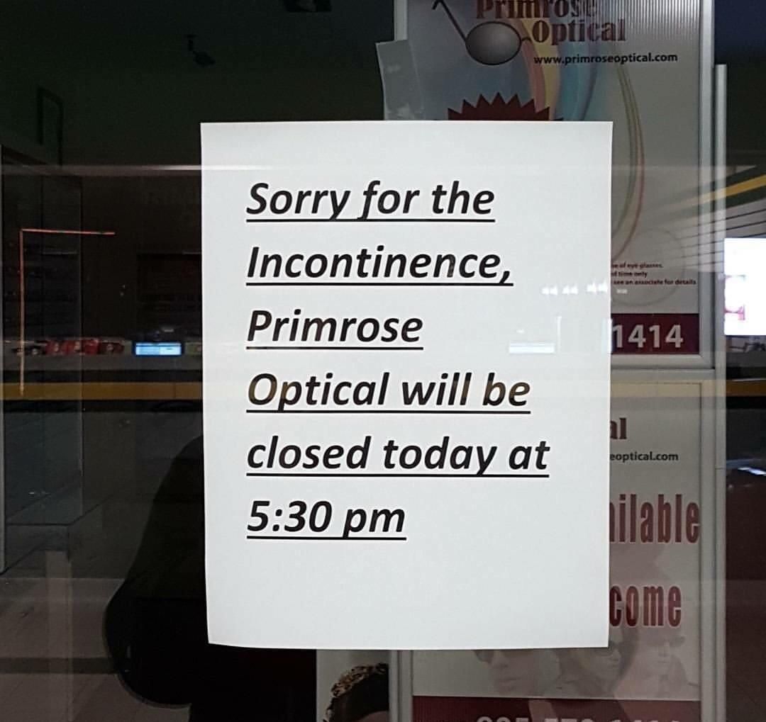 The summer intern was asked to make a sign apologizing for closing early.