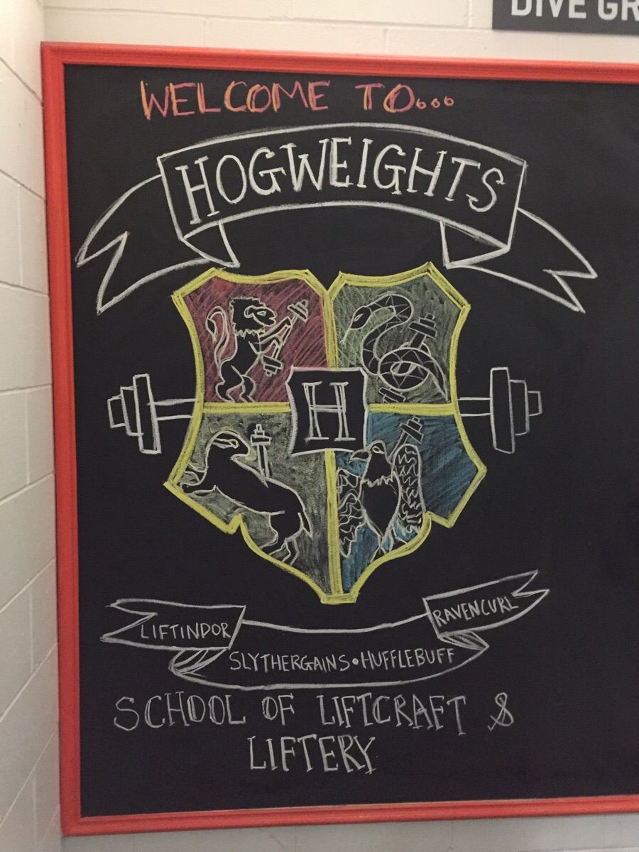 A PT at my gym draws something new on the blackboard every week. This was today's effort.