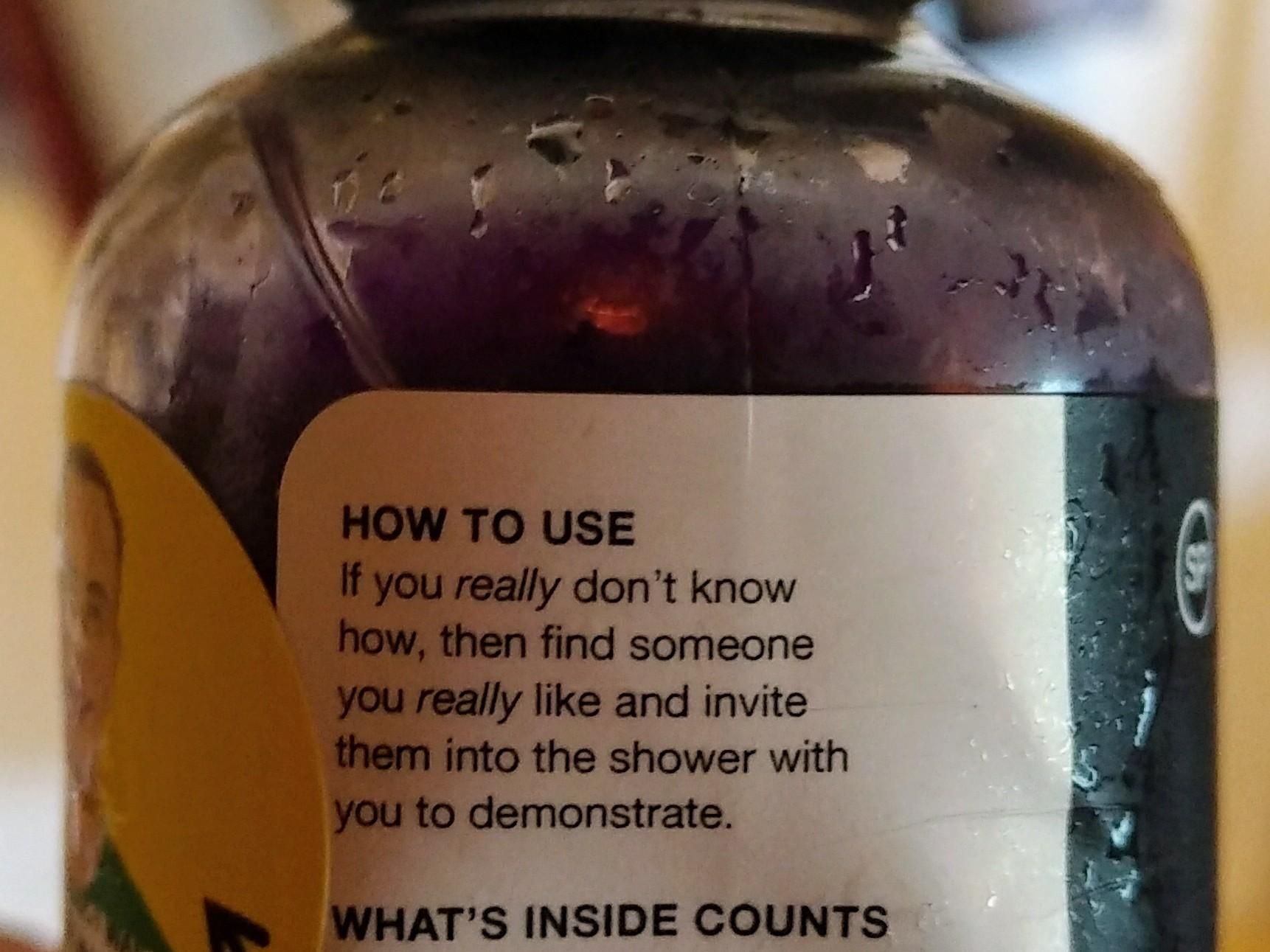 Shower gel instructions