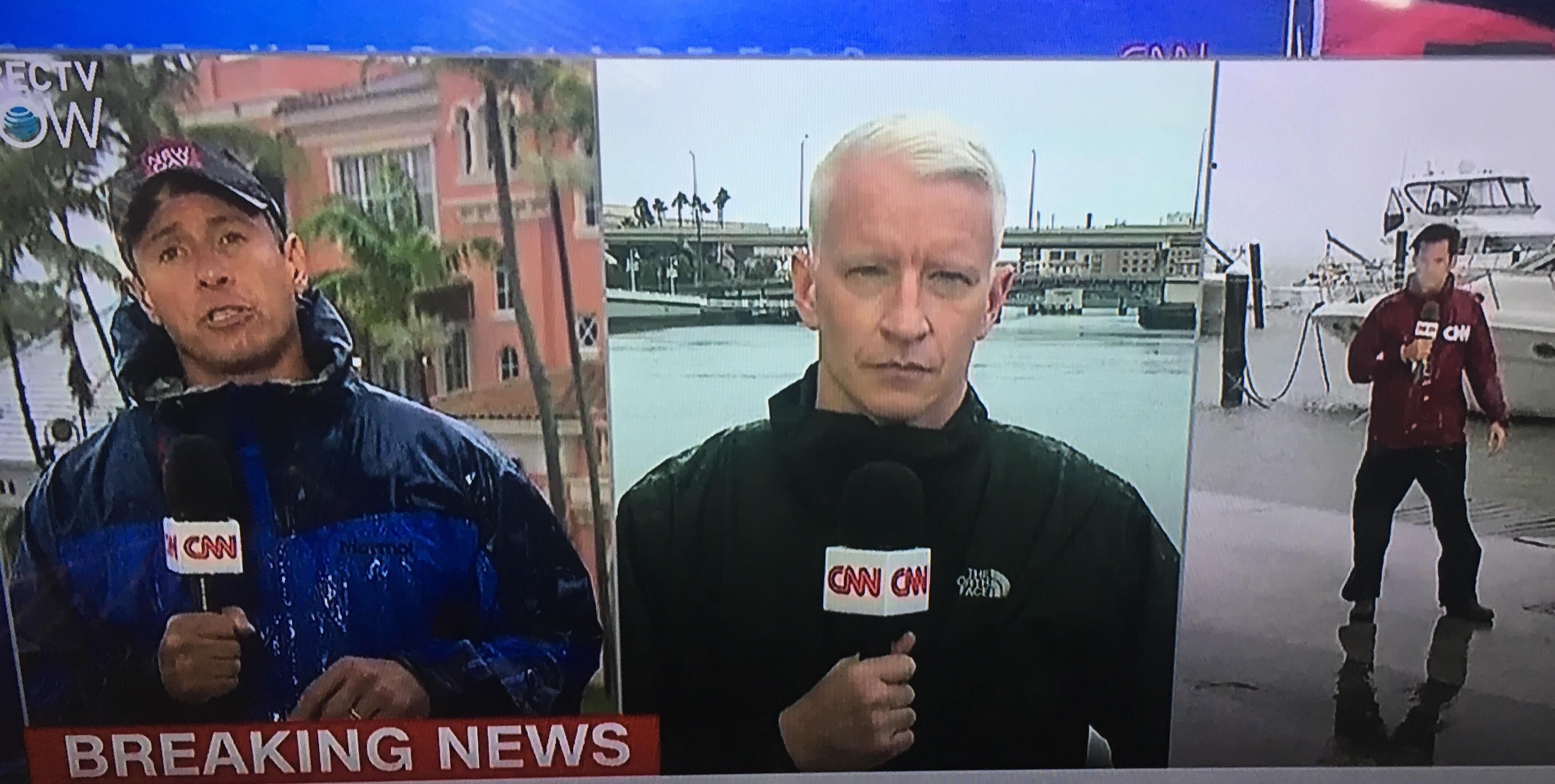If I were in Florida I would take shelter in Anderson Cooper's hair, which seems to be the only place in Florida not affected by the hurricane.