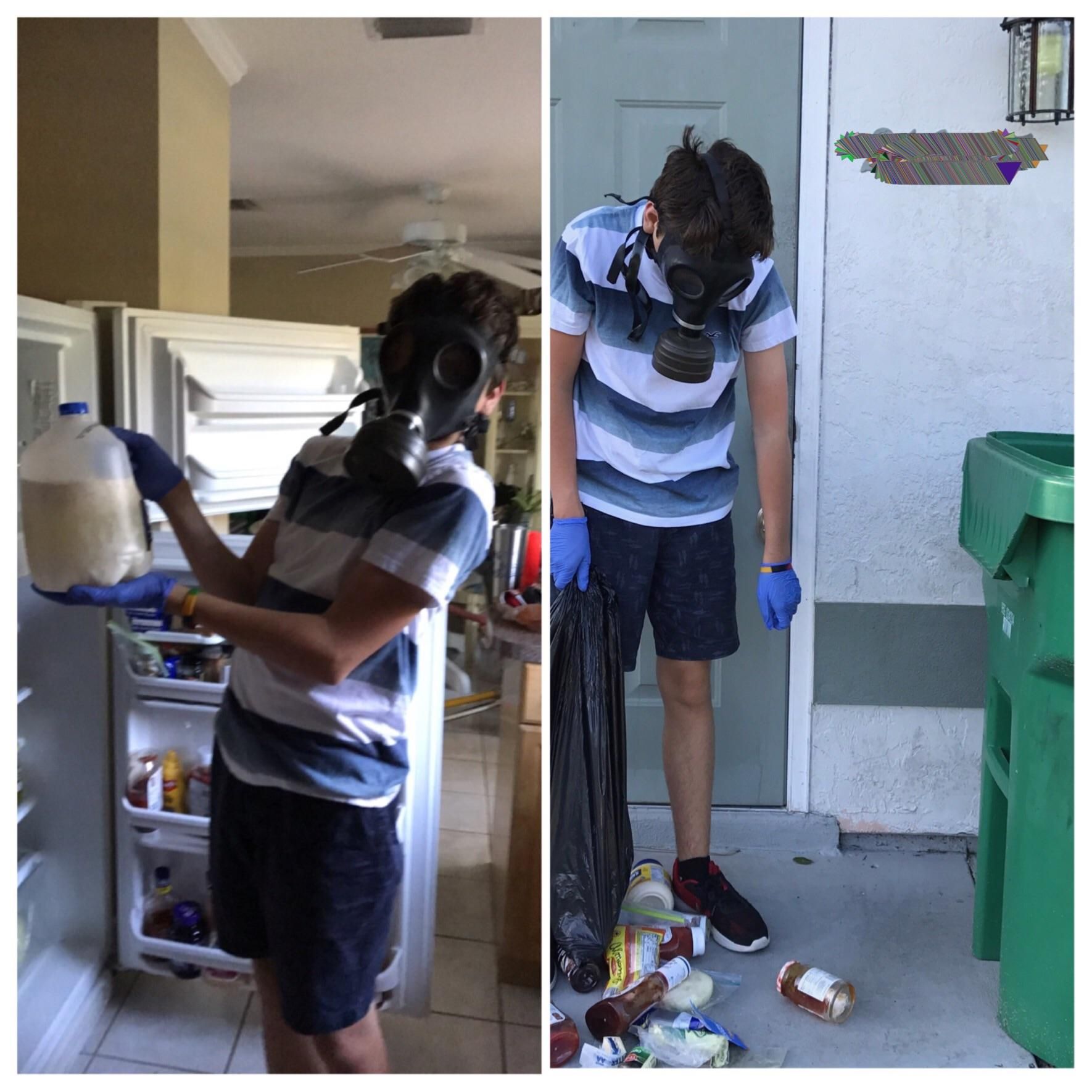 My brother cleaning the fridge after the 4th day of no power