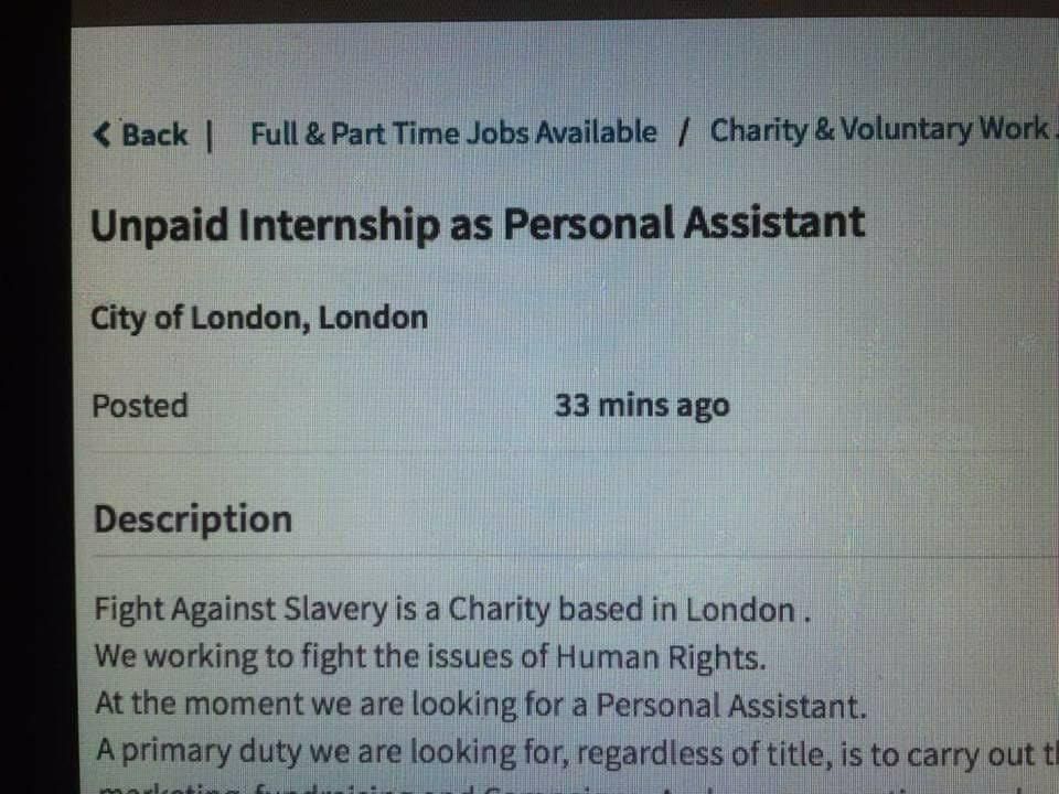 Fight against slavery charity is looking for someone to be a slave.