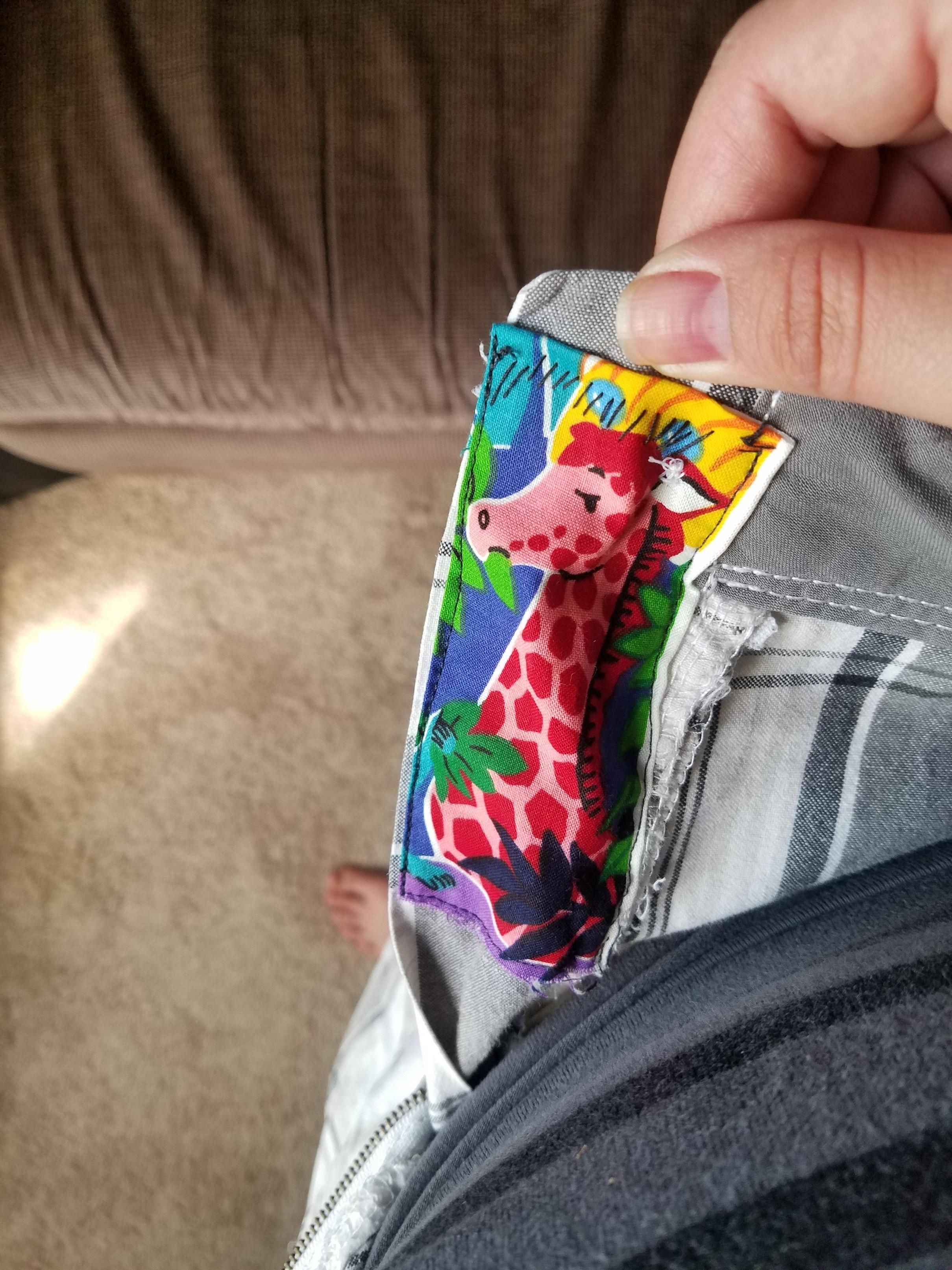 Boyfriend asked me to patch his shorts, left a little surprise on the inside...