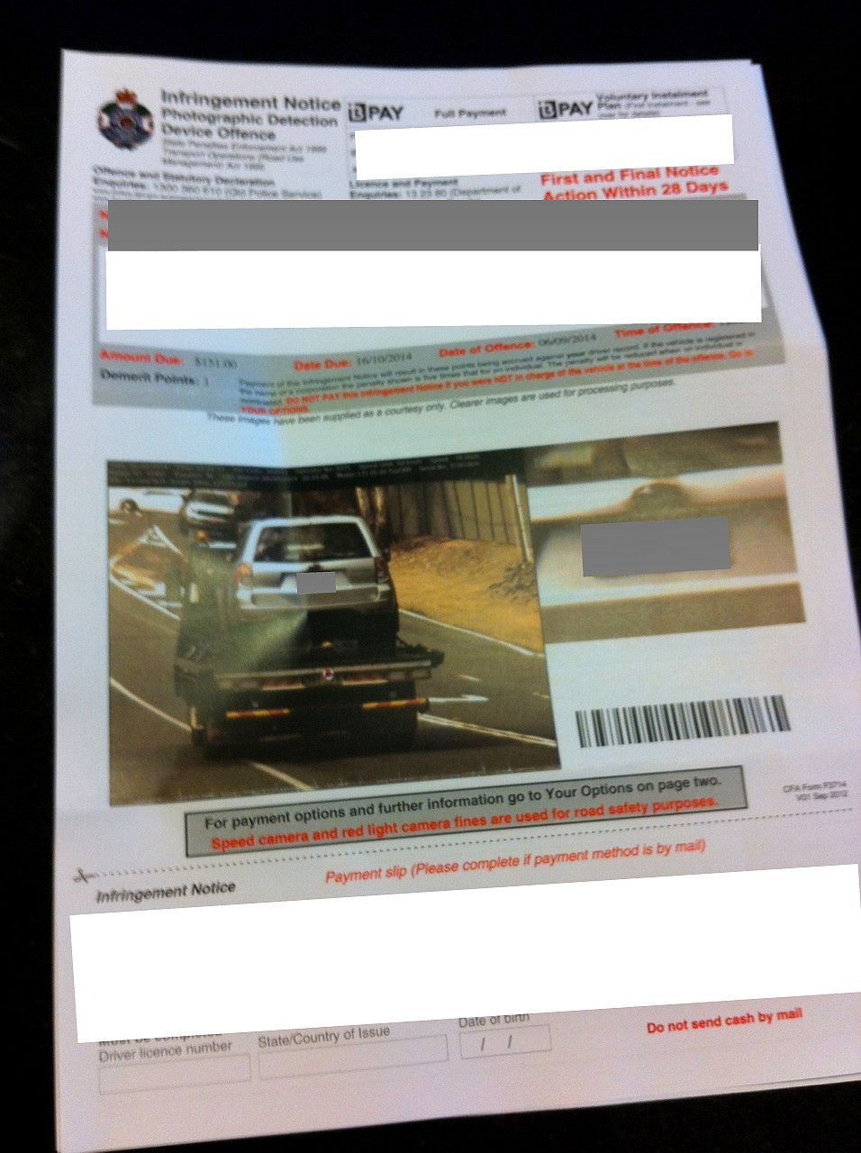 Guy gets hit while at a red light, car totaled. 4 weeks later he gets a speeding ticket in the mail.