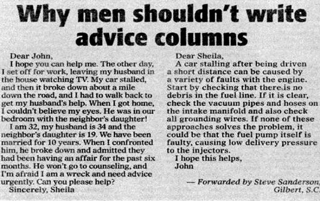 What happens when a man takes over the advice column