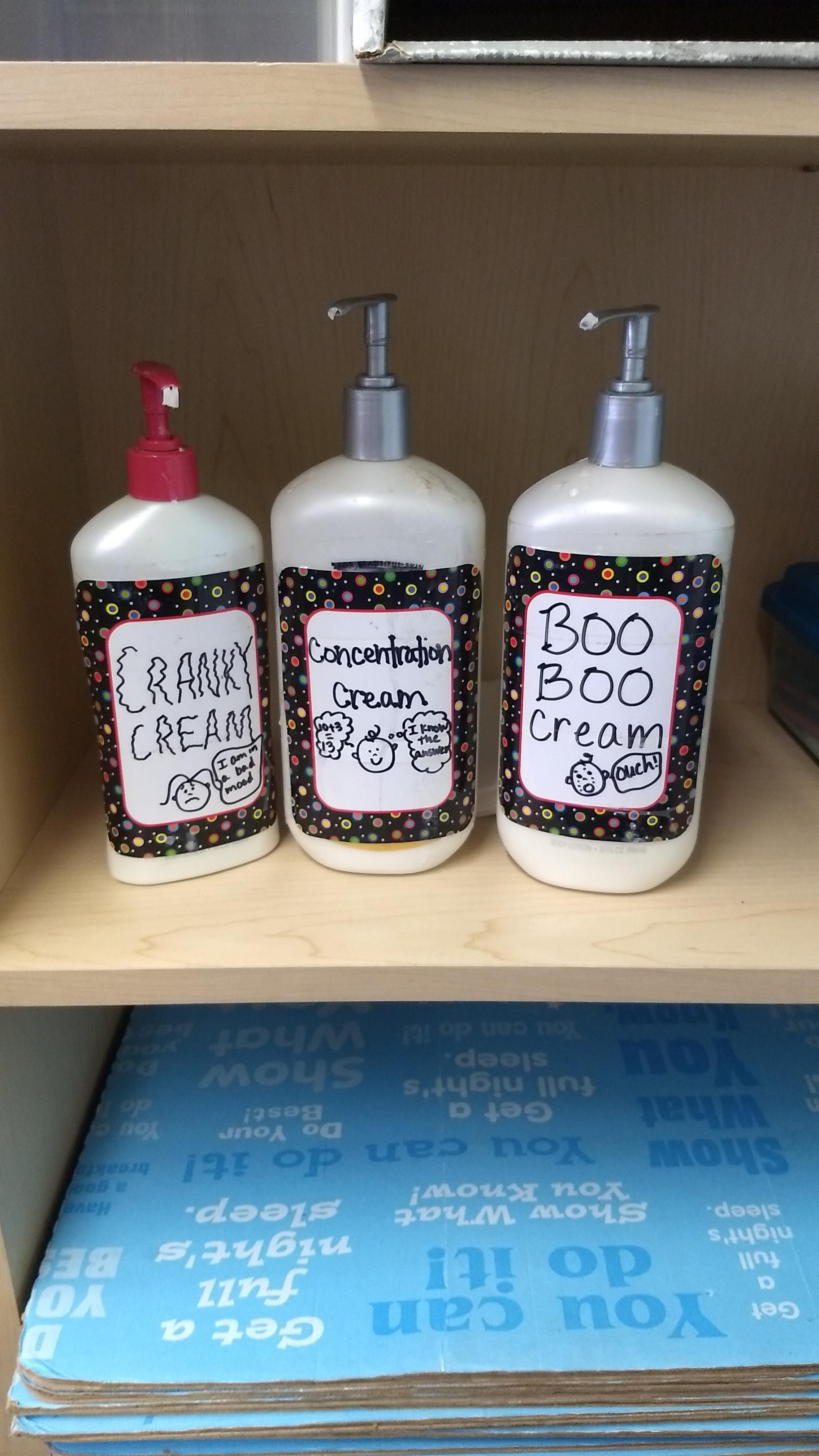 Found in my kid's classroom. All the same lotion. Brilliant.