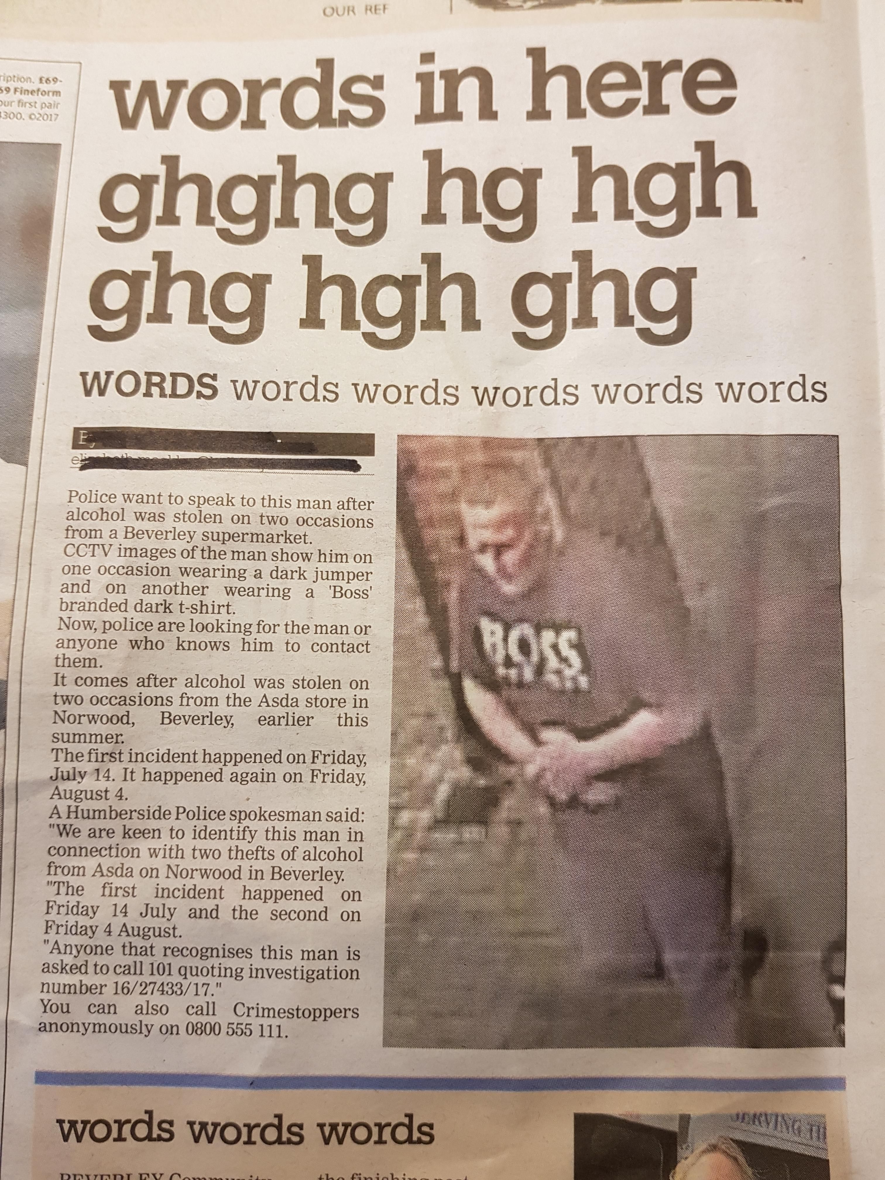 Some great proof reading in my local newspaper.