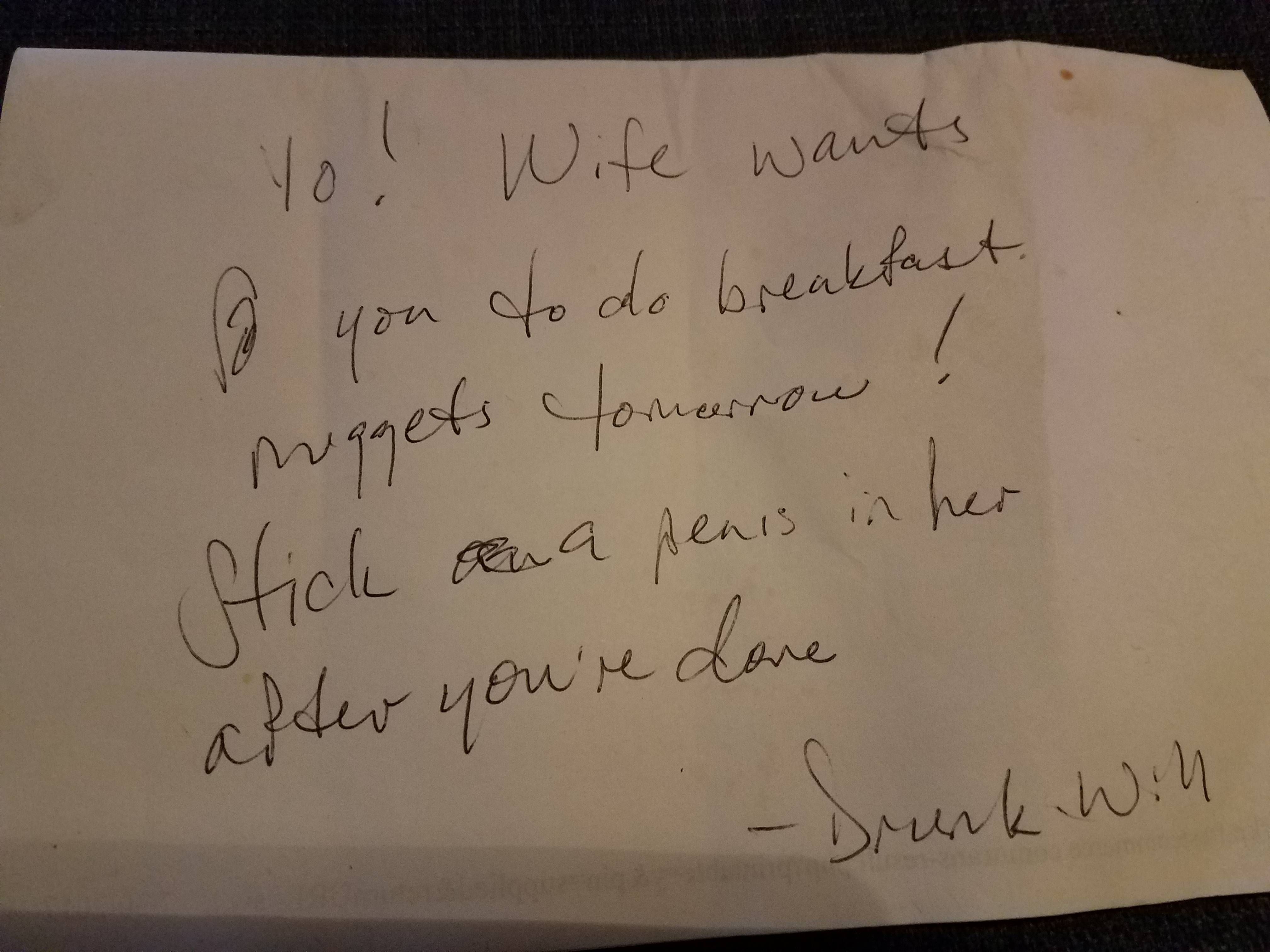 My husband's drunk letter to himself