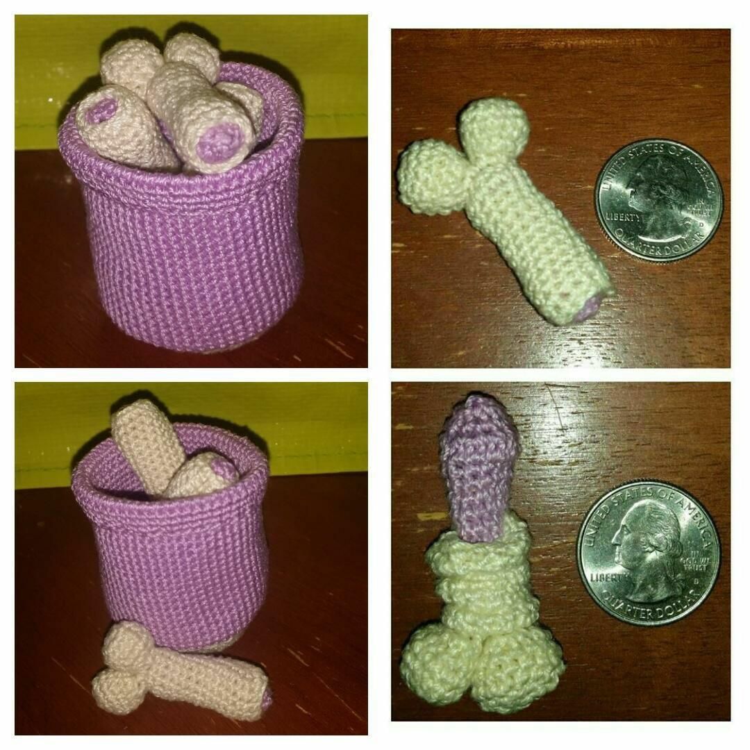 My sister crocheted a tiny bag of dicks.