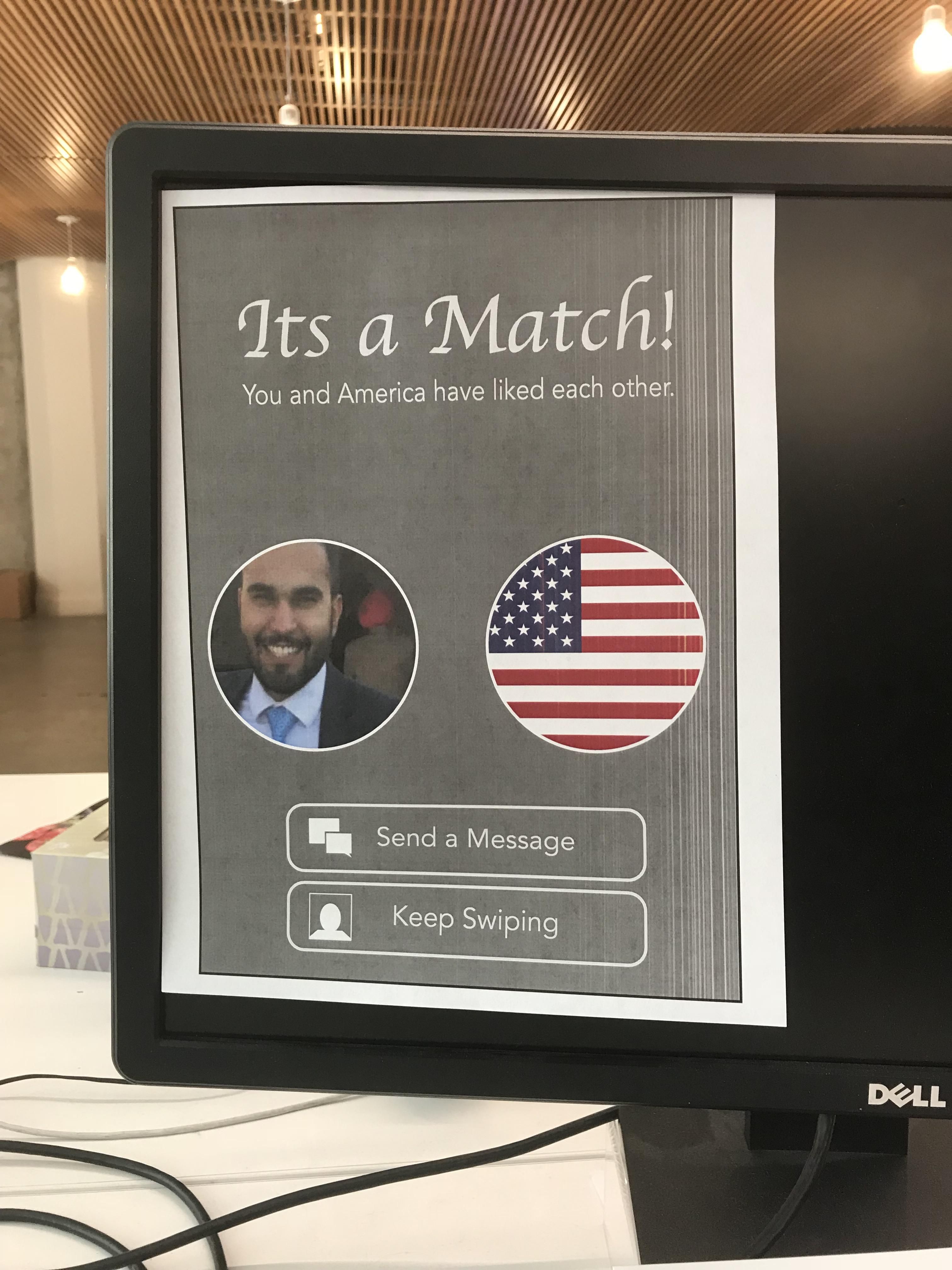 One of my coworkers is getting his citizenship today, so we left him a surprise for when he gets back.