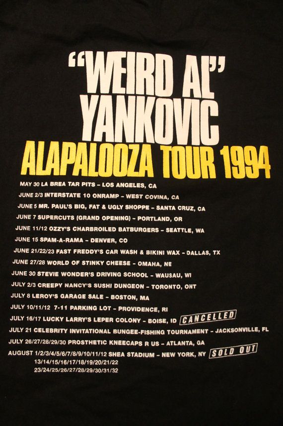 The back of Weird Al's 1994 tour shirts