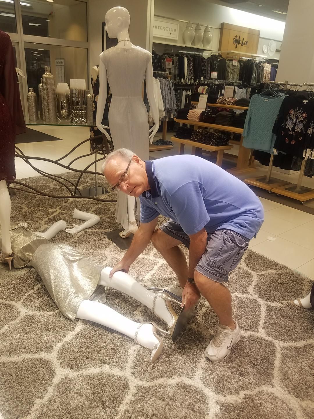 Dad knocked over a mannequin