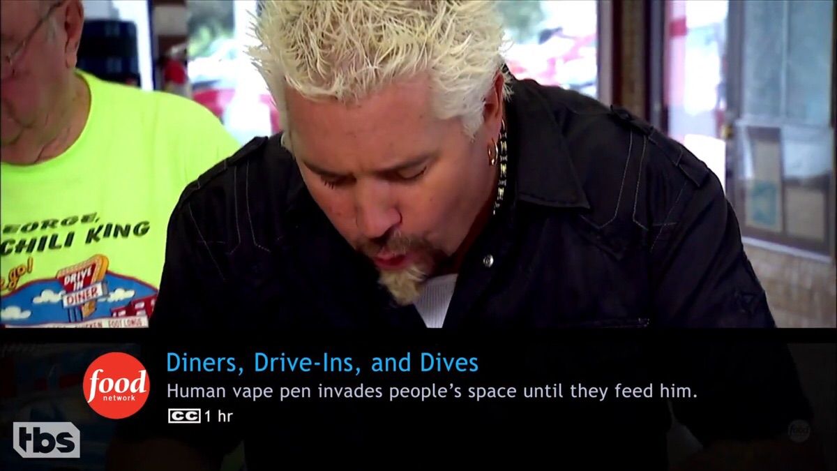 Pressing the info button while watching Diners, Drive-Ins, and Dives.