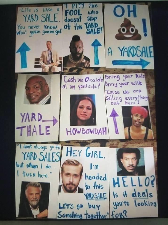 These yard sale signs