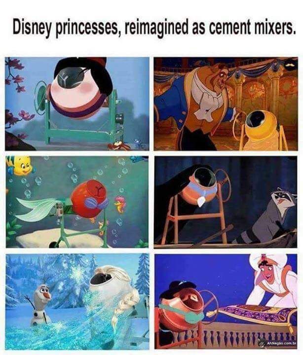 Disney princesses replaced with cement mixers