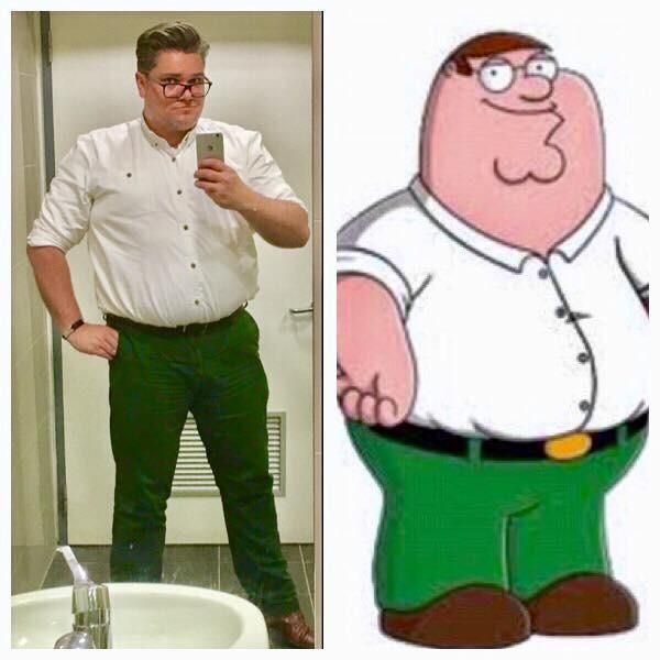 It wasn’t until he went to the bathroom at work that a friend of mine realised he was dressed like Peter Griffin