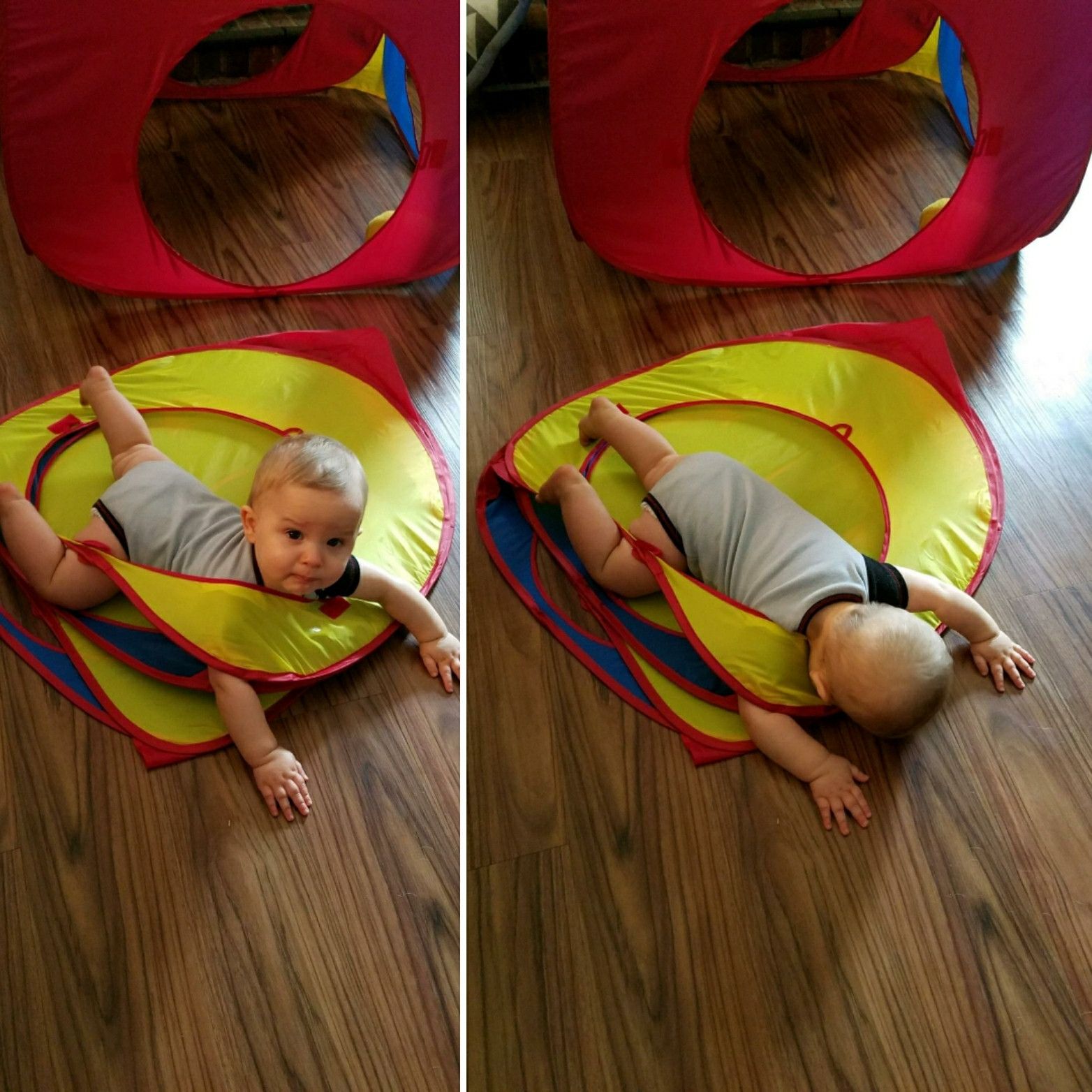 Our kid got stuck in his pop up tent and basically gave up on life