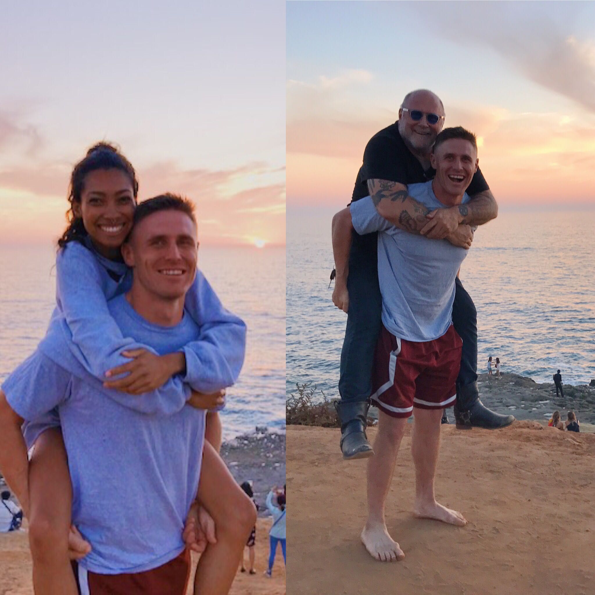 My lady friend wanted a piggy back picture on the beach and a random biker watching the sunset said he wanted one too.