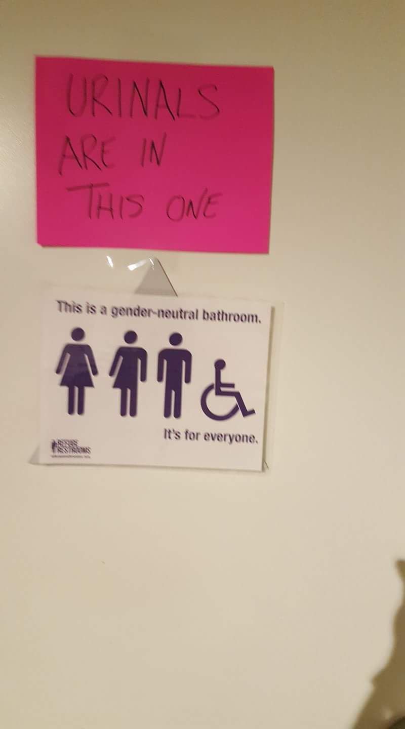 Women complained about men going into the "women's" gender neutral bathroom
