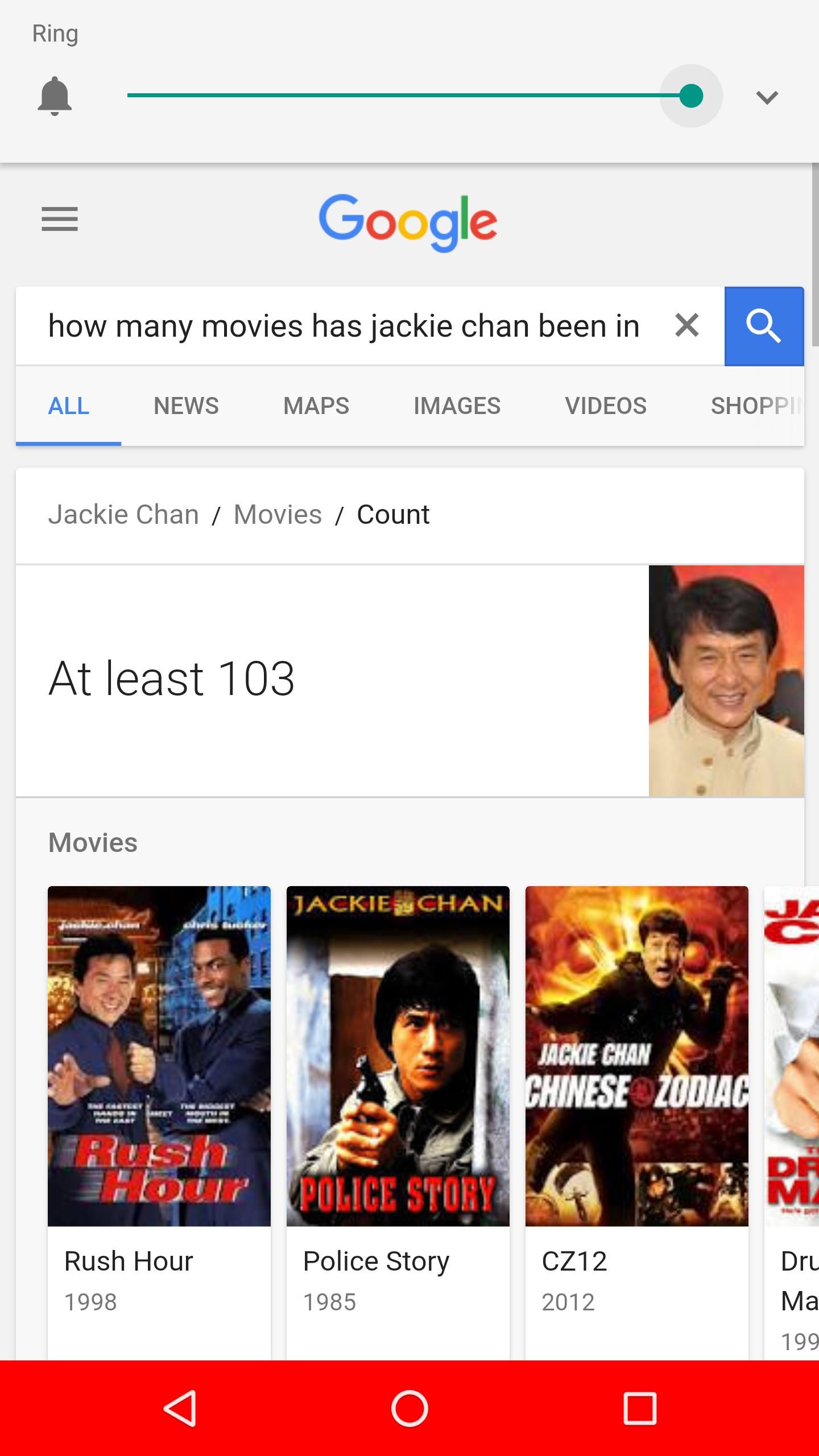 Google isn't sure how many movies Jackie Chan has been in