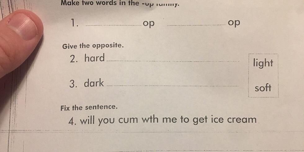 My son’s first grade HW. He had to correct this sentence.