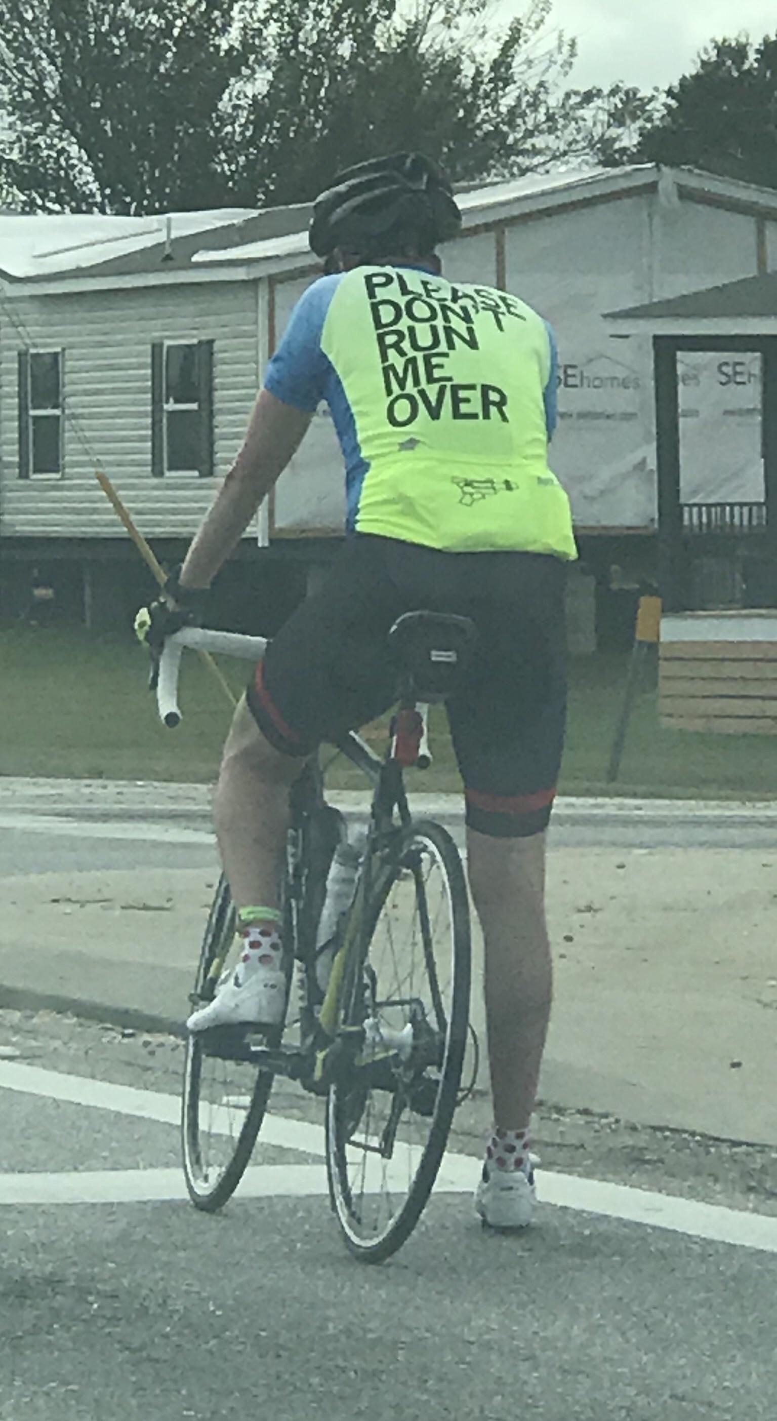 This guys shirt this morning in traffic.