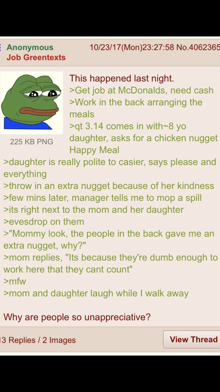 Anon works at McDonalds