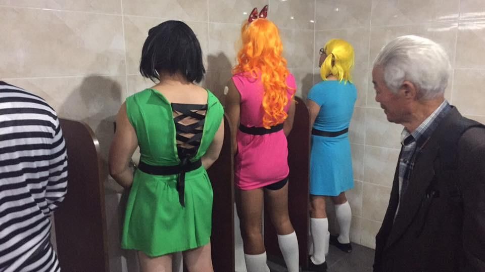 My friends went to a costume contest in South Korea and needed to take a leak.
