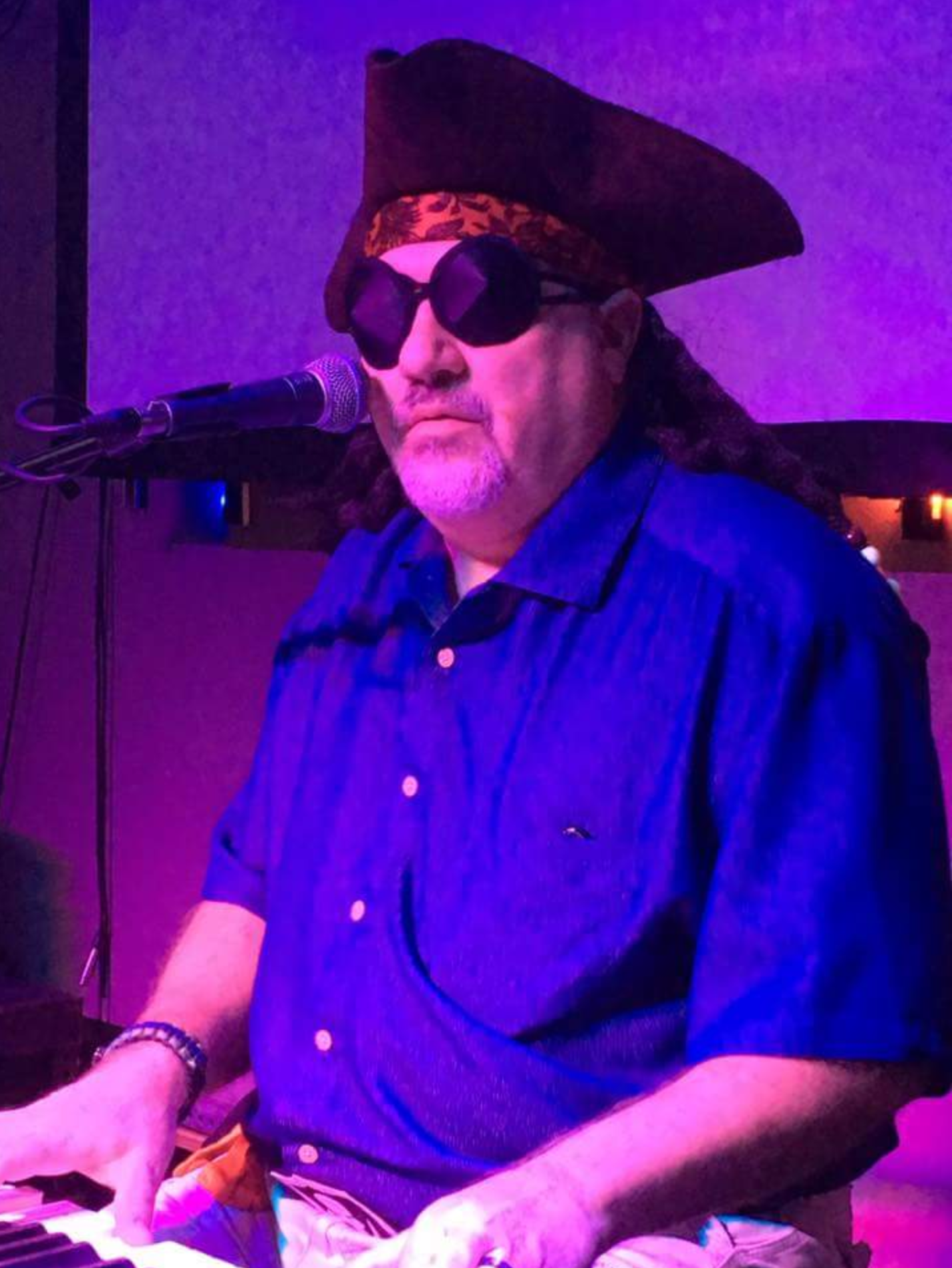 My Dad who is blind dressed as a pirate for Halloween.
