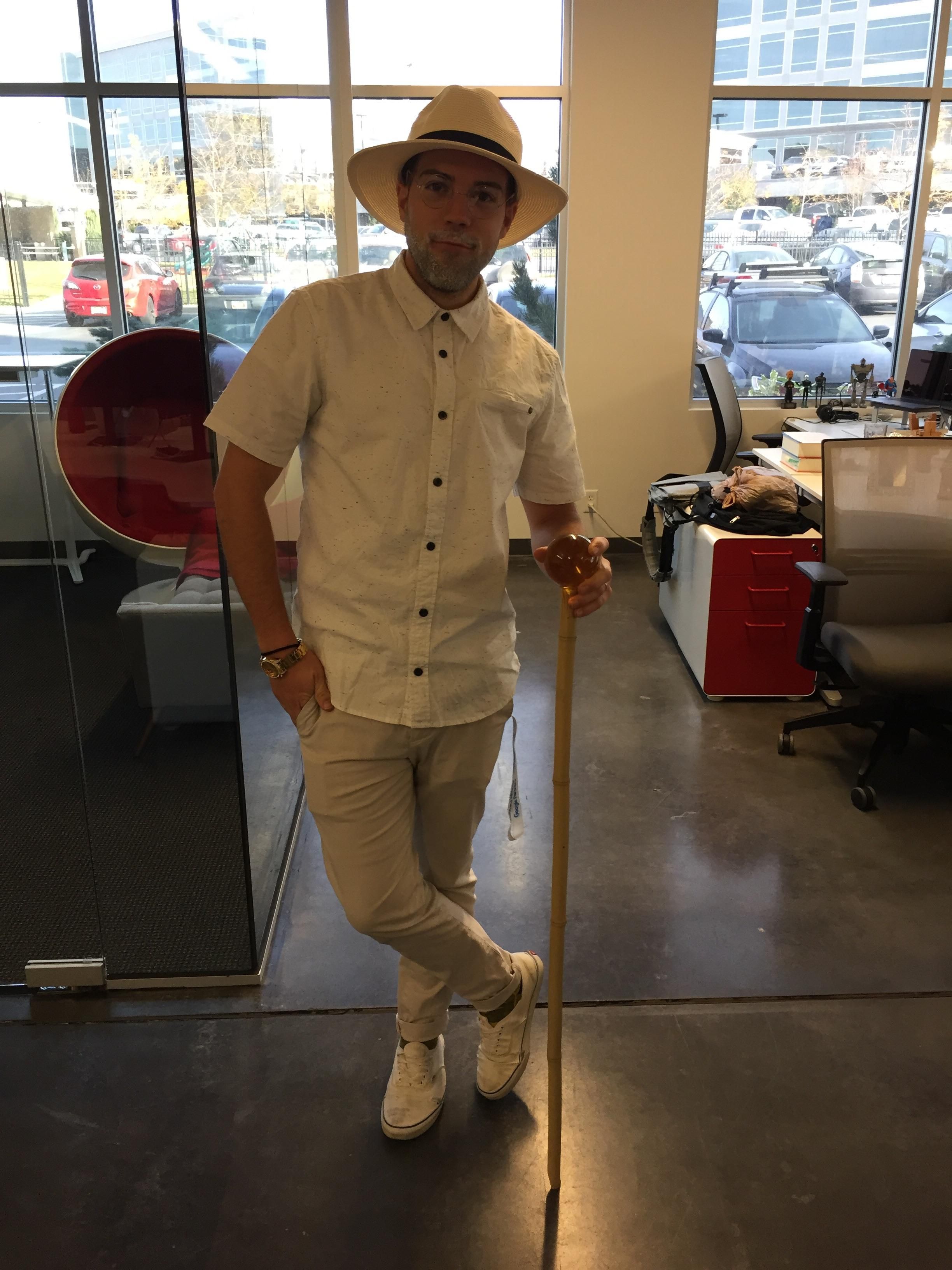 A coworker of mine is named Jon Hammond. He spared no expense on his Halloween costume.