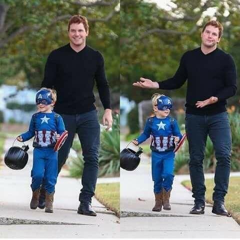 Chris Pratt with his son dressed up for Halloween