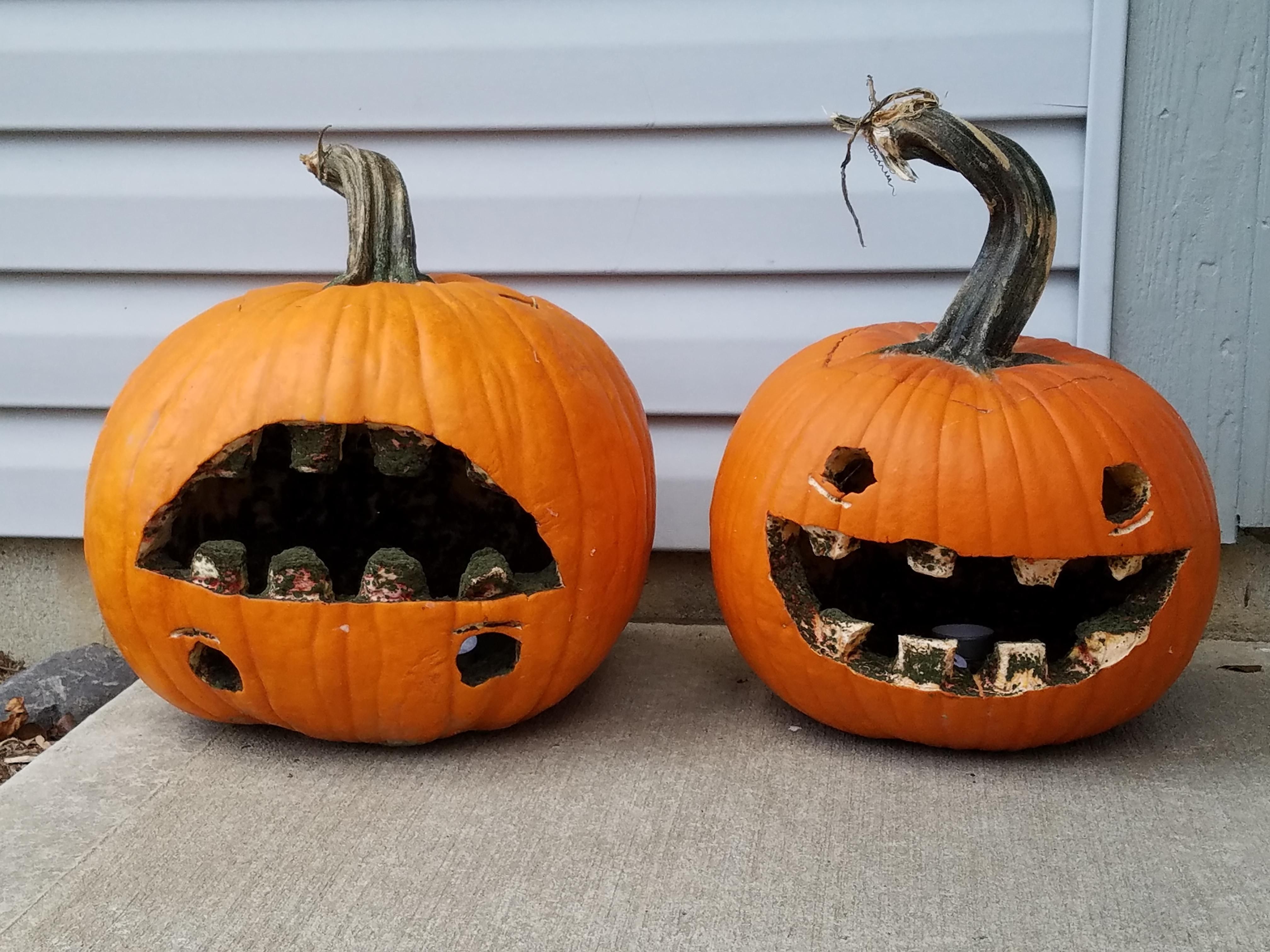 My fiance and I made pumpkins like one we saw on here, but they've started to rot. Now our pumpkins look like a couple of crazy meth heads.
