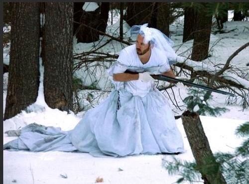 Best use for ex-wife's wedding dress... snow camo!