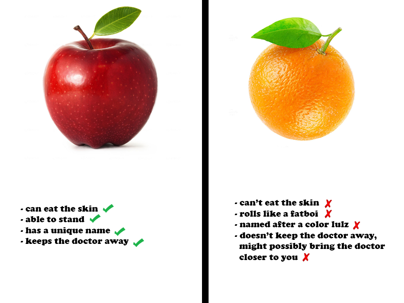 comparing apples to oranges... haha gettit