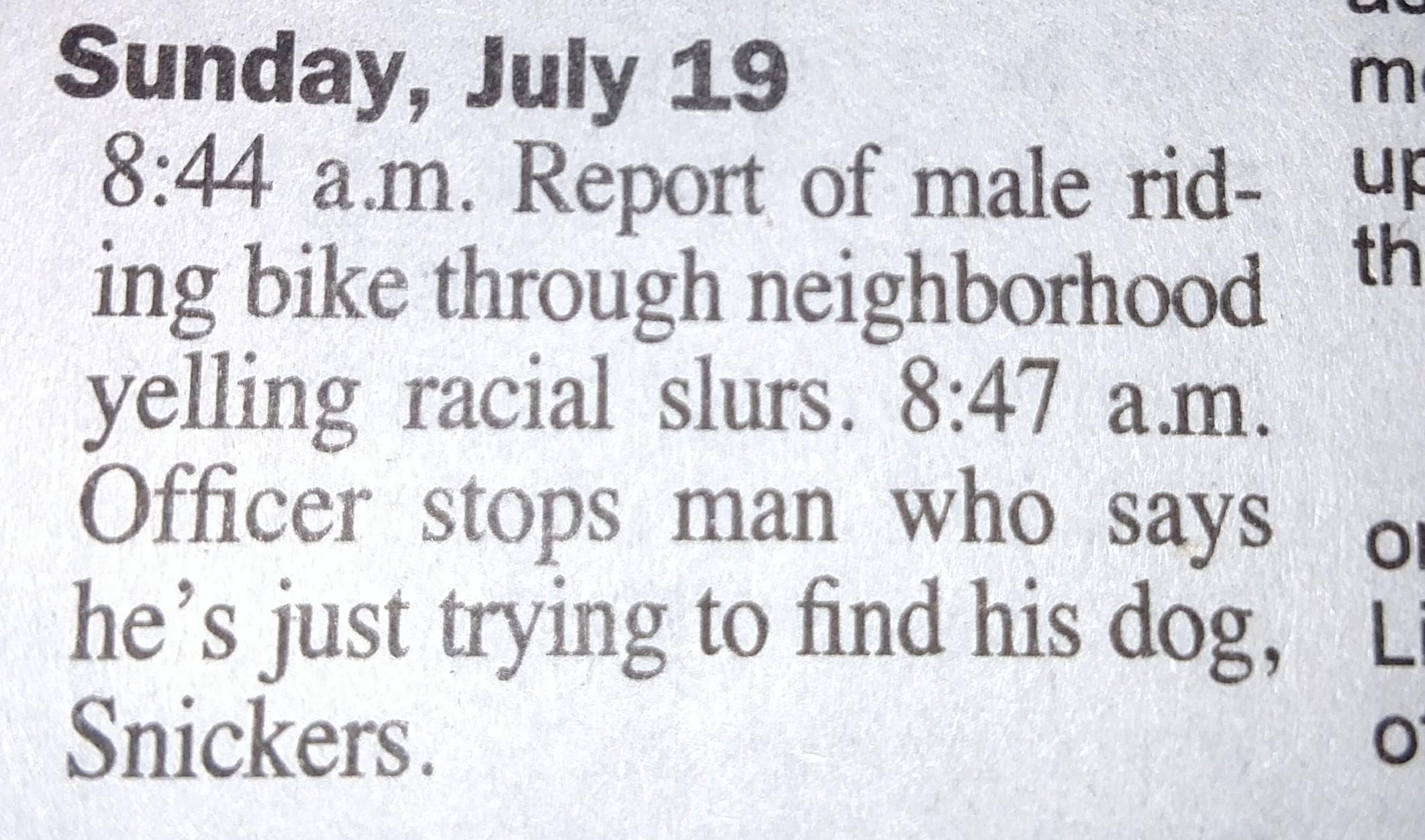 Wisconsin newspaper police blotter