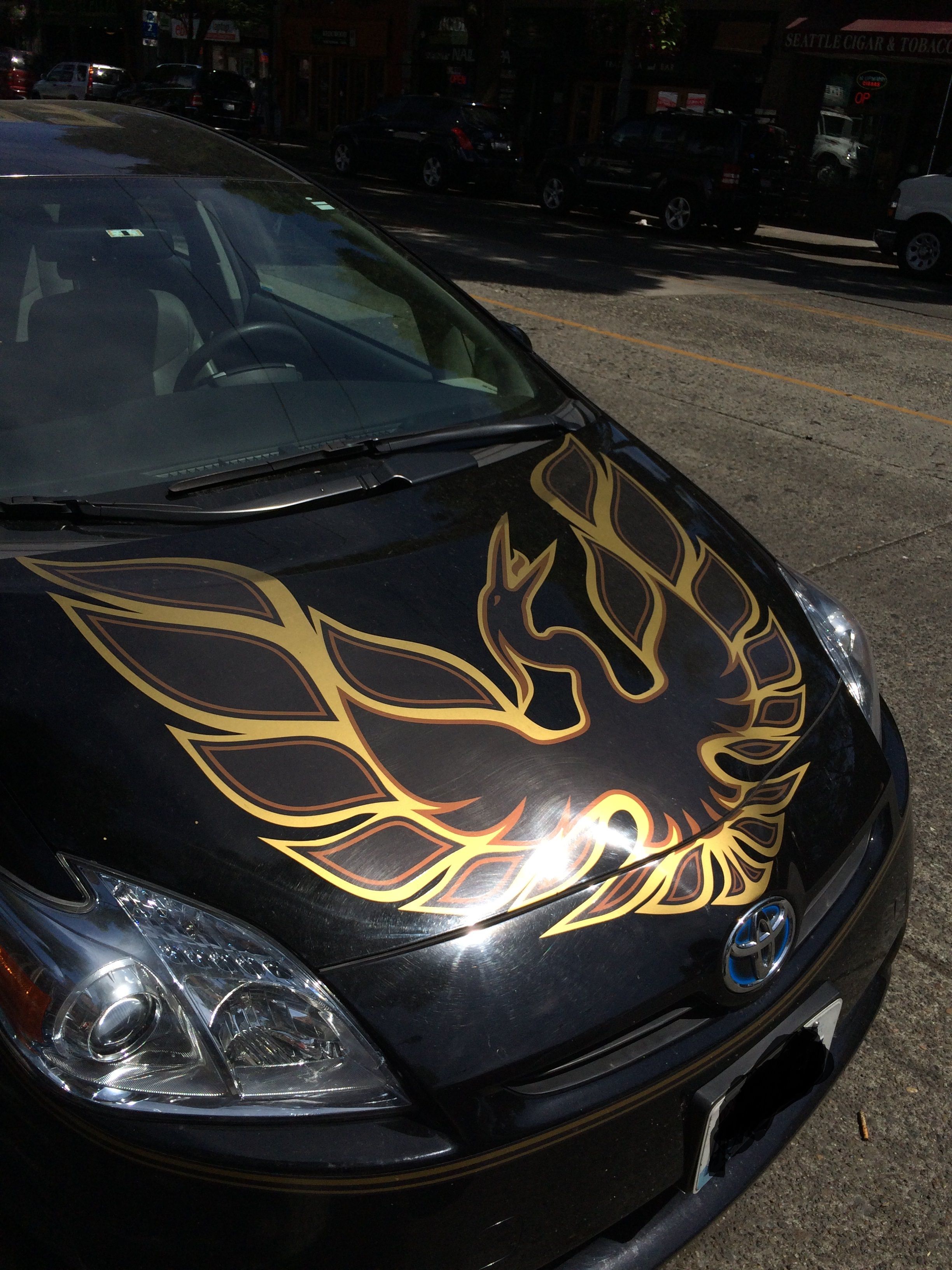 Trans Am bird on hood of a Prius