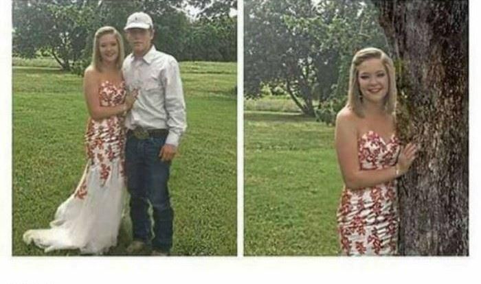 After they broke up she removed him out of the picture and photo-shopped a tree instead