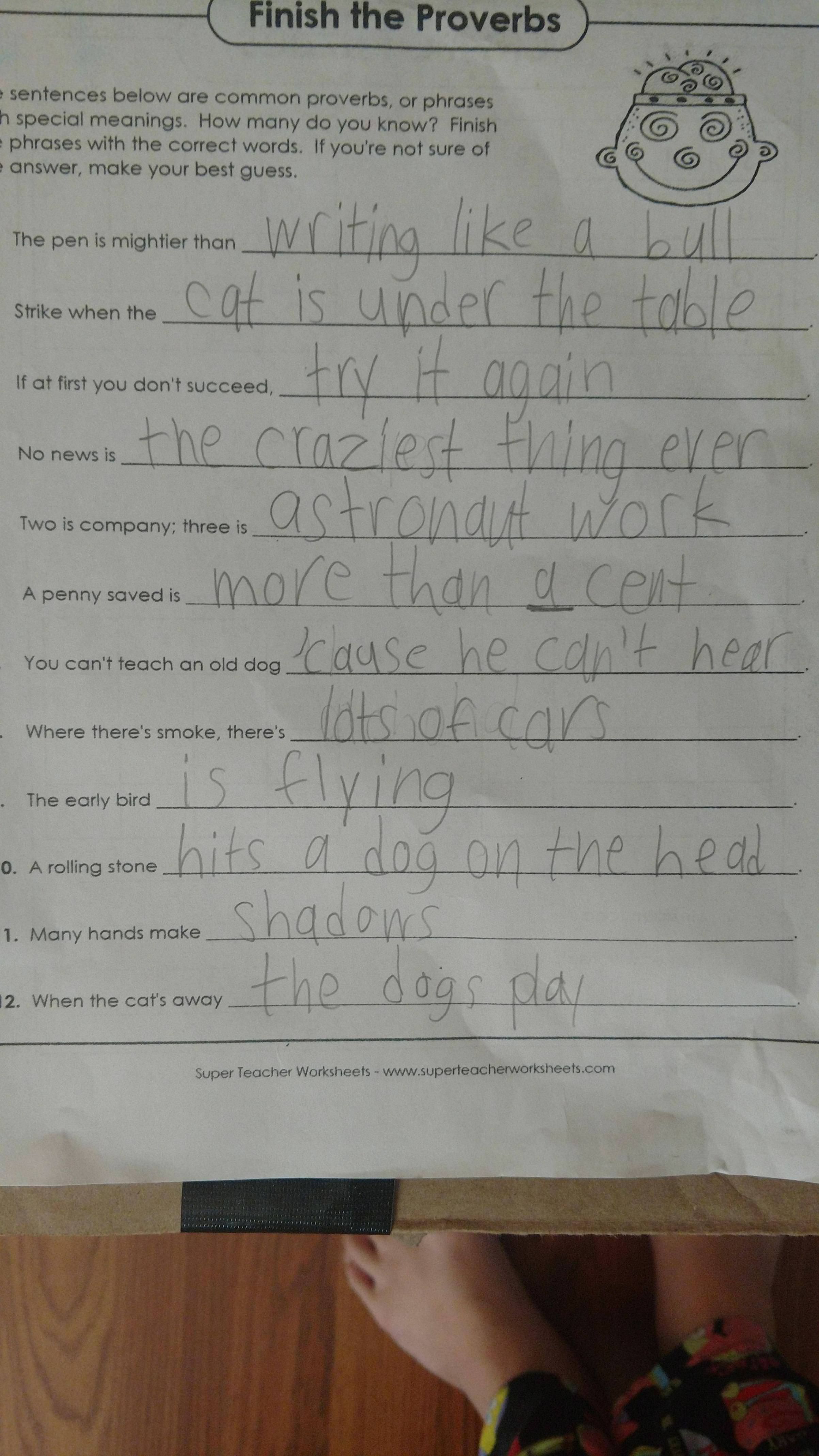 9 yr old kid makes up her own proverbs