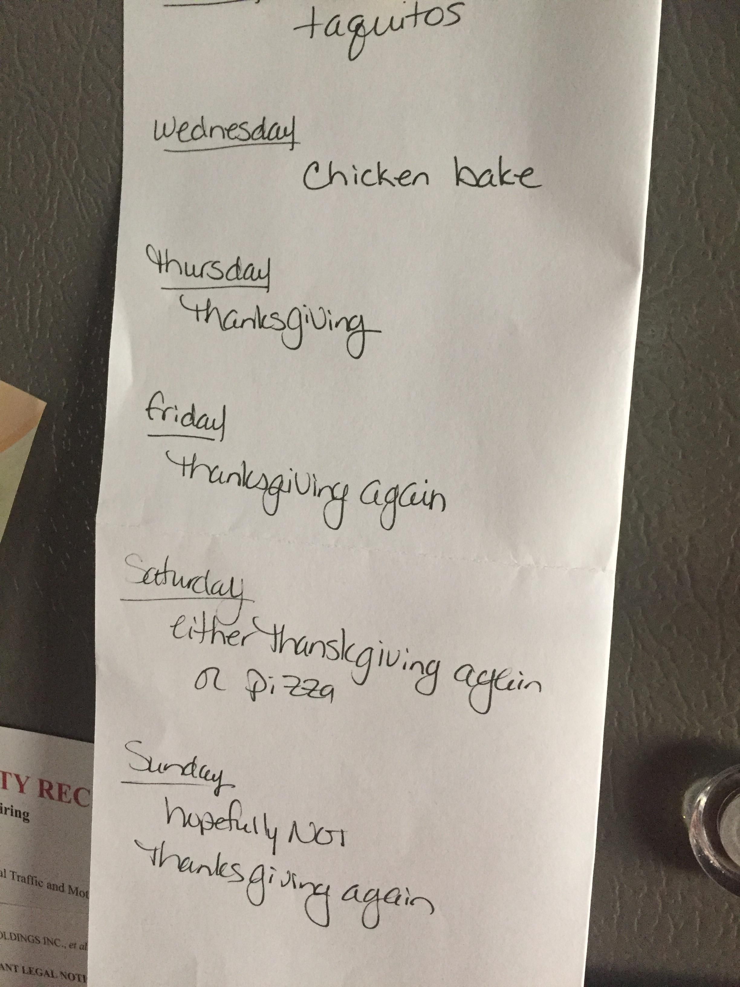 My family’s meal plan for the week