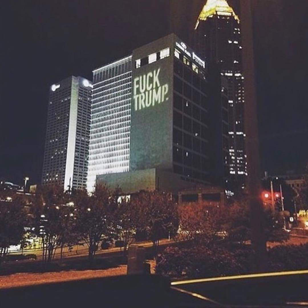 Meanwhile in midtown Atlanta, on the Crowne plaza hotel, someone has been projecting this on the building. Apparently, the police can't stop it as they are not breaking the law.